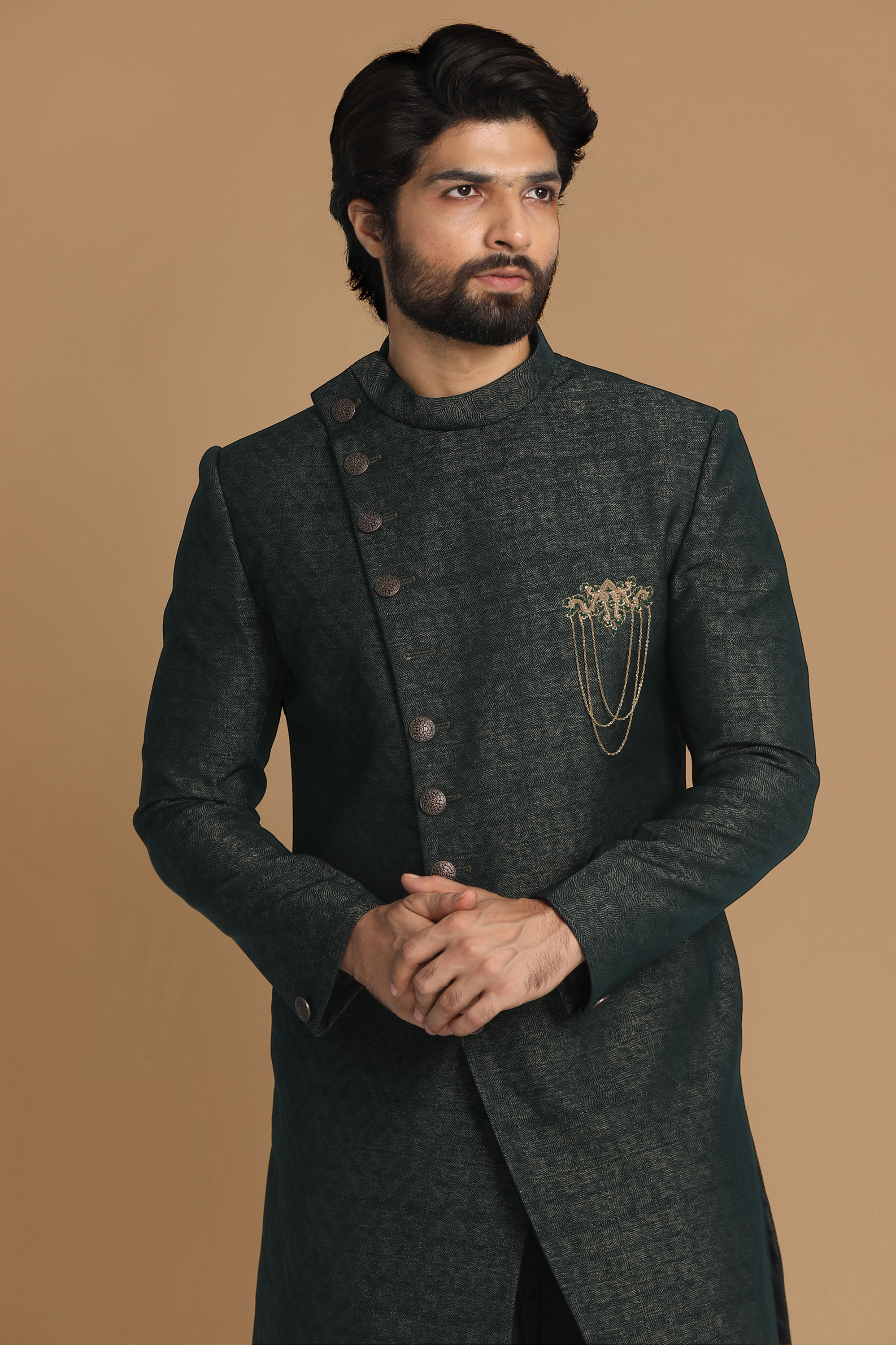 Manyavar Men Contemporary Green Indo Western