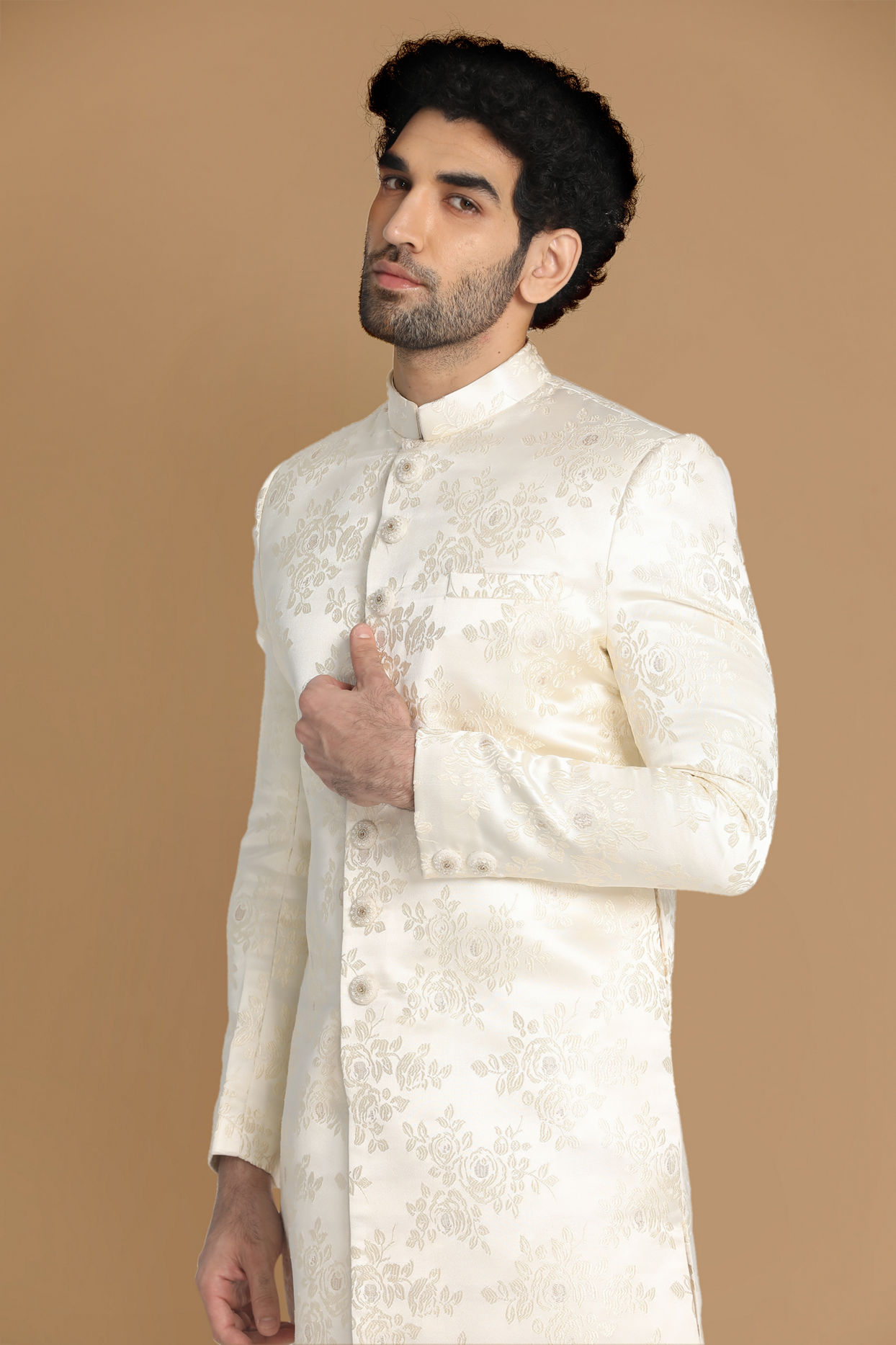 alt message - Manyavar Men Enchanting Cream Sherwani image number 0