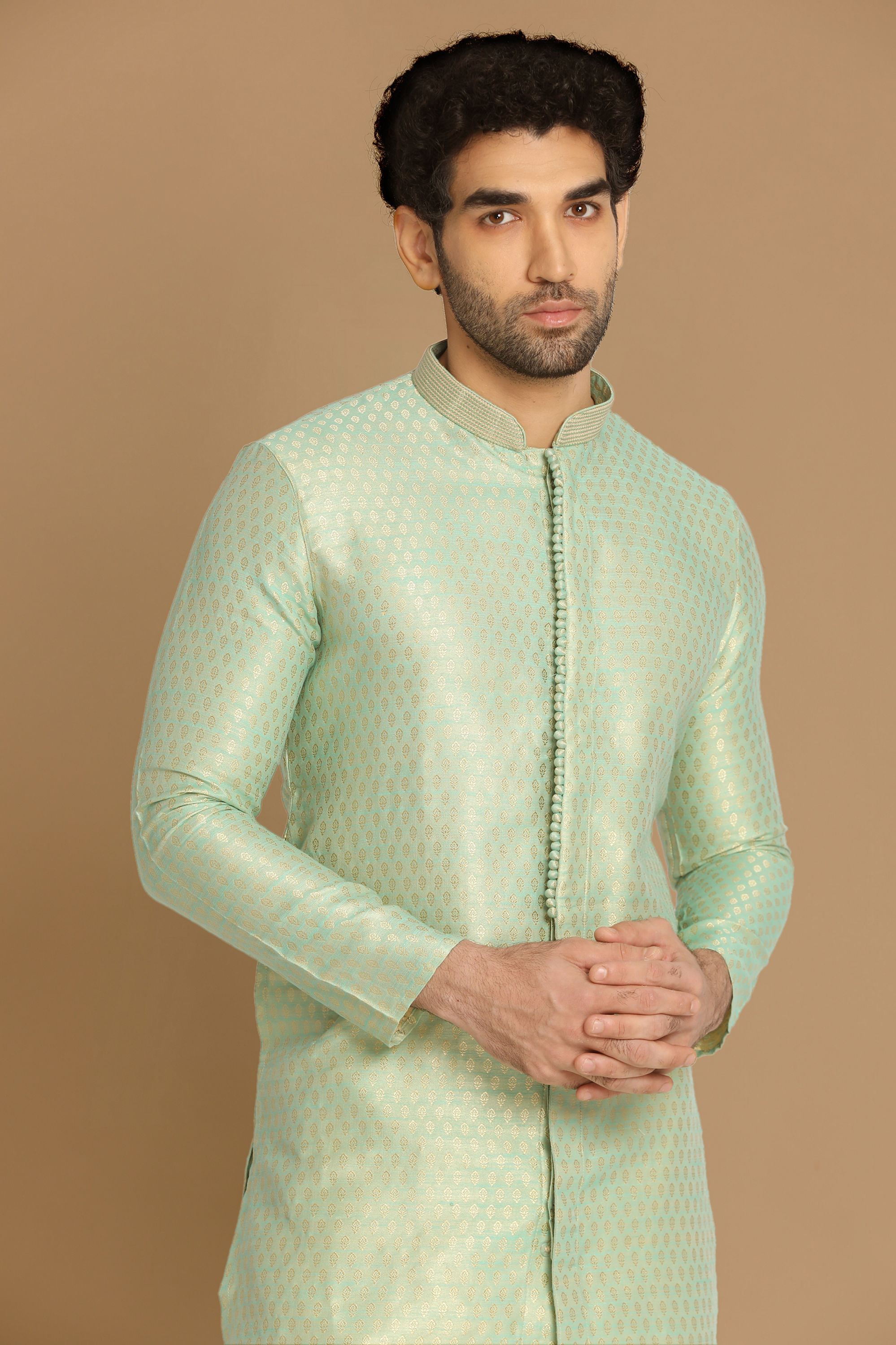 Manyavar Men Subtle Light Green Kurta Pajama