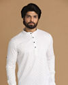 Manyavar Men White Booti Print Short Kurta