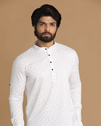 Manyavar Men White Booti Print Short Kurta