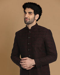 Manyavar Men Striking Maroon Indo Western