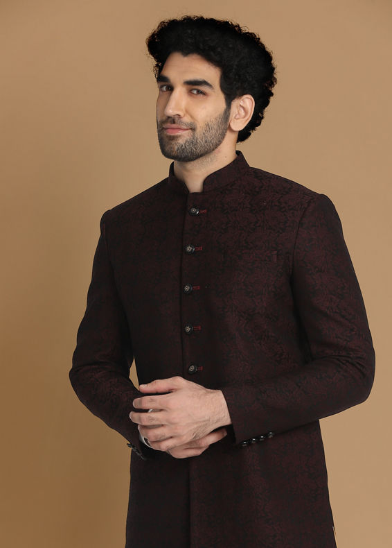 Manyavar Men Striking Maroon Indo Western