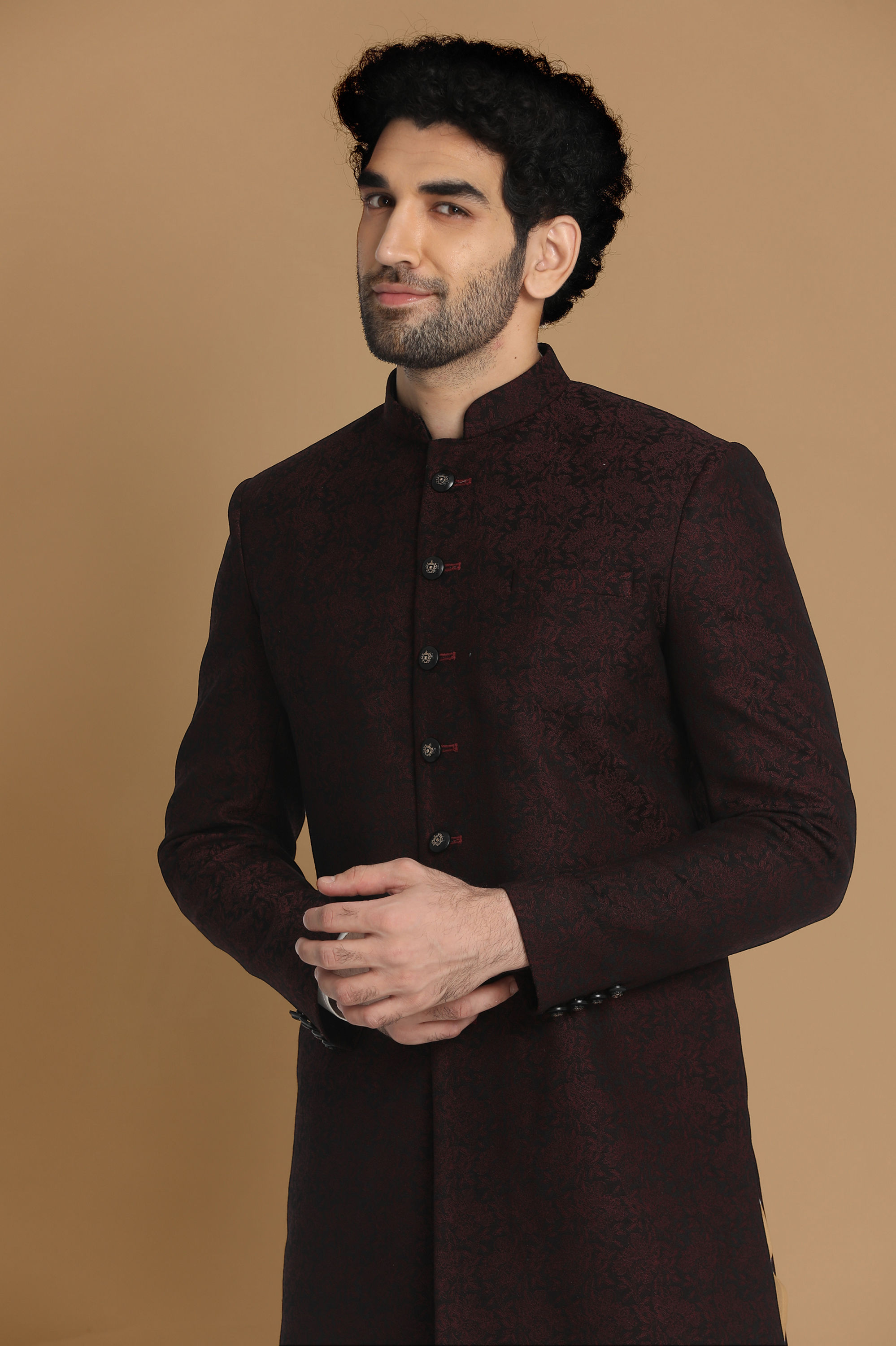 Manyavar Men Striking Maroon Indo Western