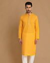 alt message - Manyavar Men Orange Striped Casual Kurta Set image number 1