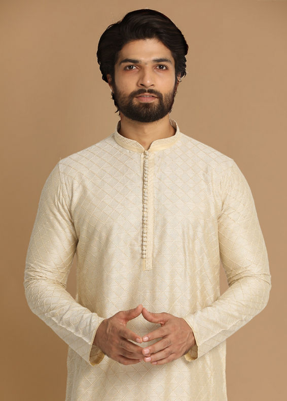 Manyavar Men Ivory Thread Embroidered Kurta Pajama