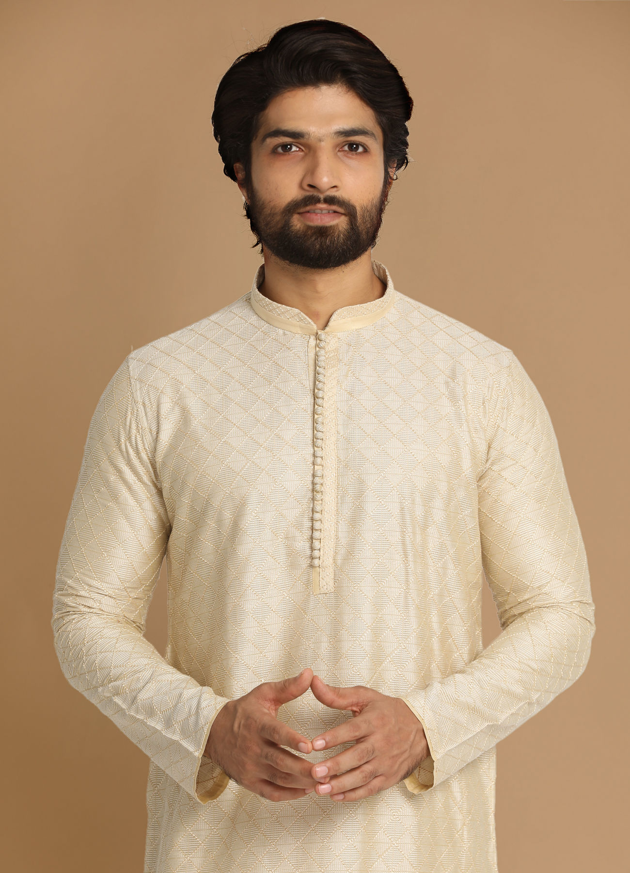 Manyavar Men Ivory Thread Embroidered Kurta Pajama