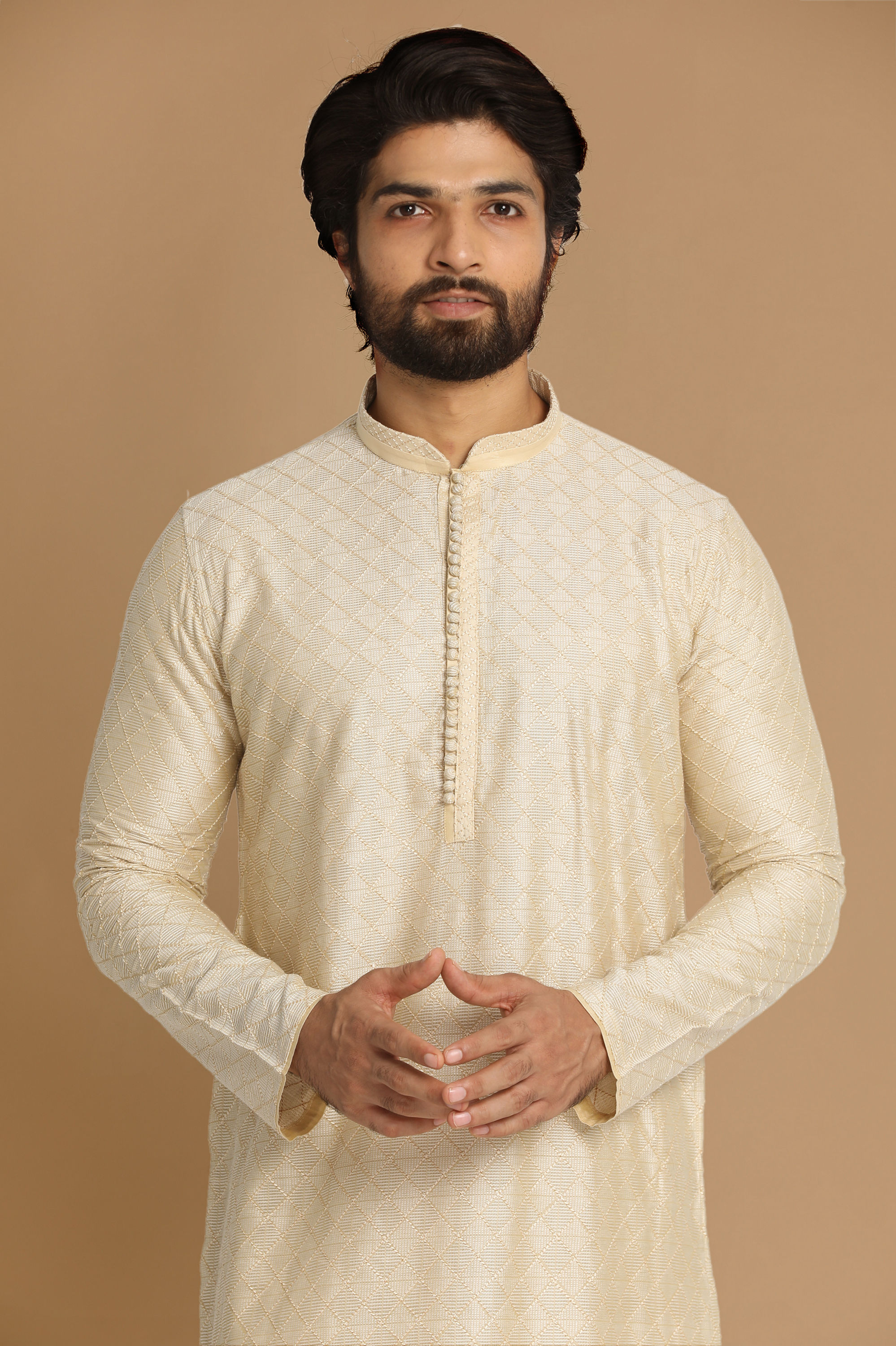 Manyavar Men Ivory Thread Embroidered Kurta Pajama