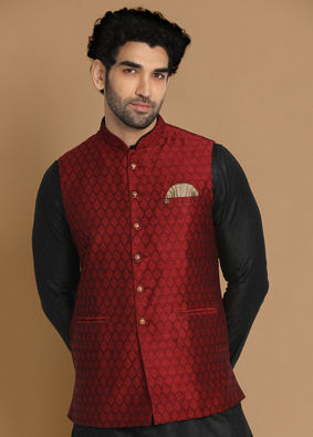 alt message - Manyavar Men Exquisite Maroon Jacket image number 0