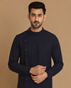 Manyavar Men Navy Blue Side Open Kurta Pajama