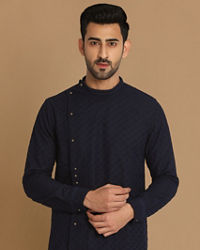 Manyavar Men Navy Blue Side Open Kurta Pajama