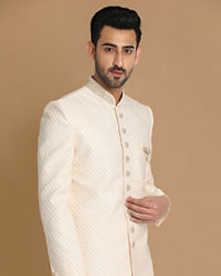 Manyavar Men Beige Brocade Sherwani Set