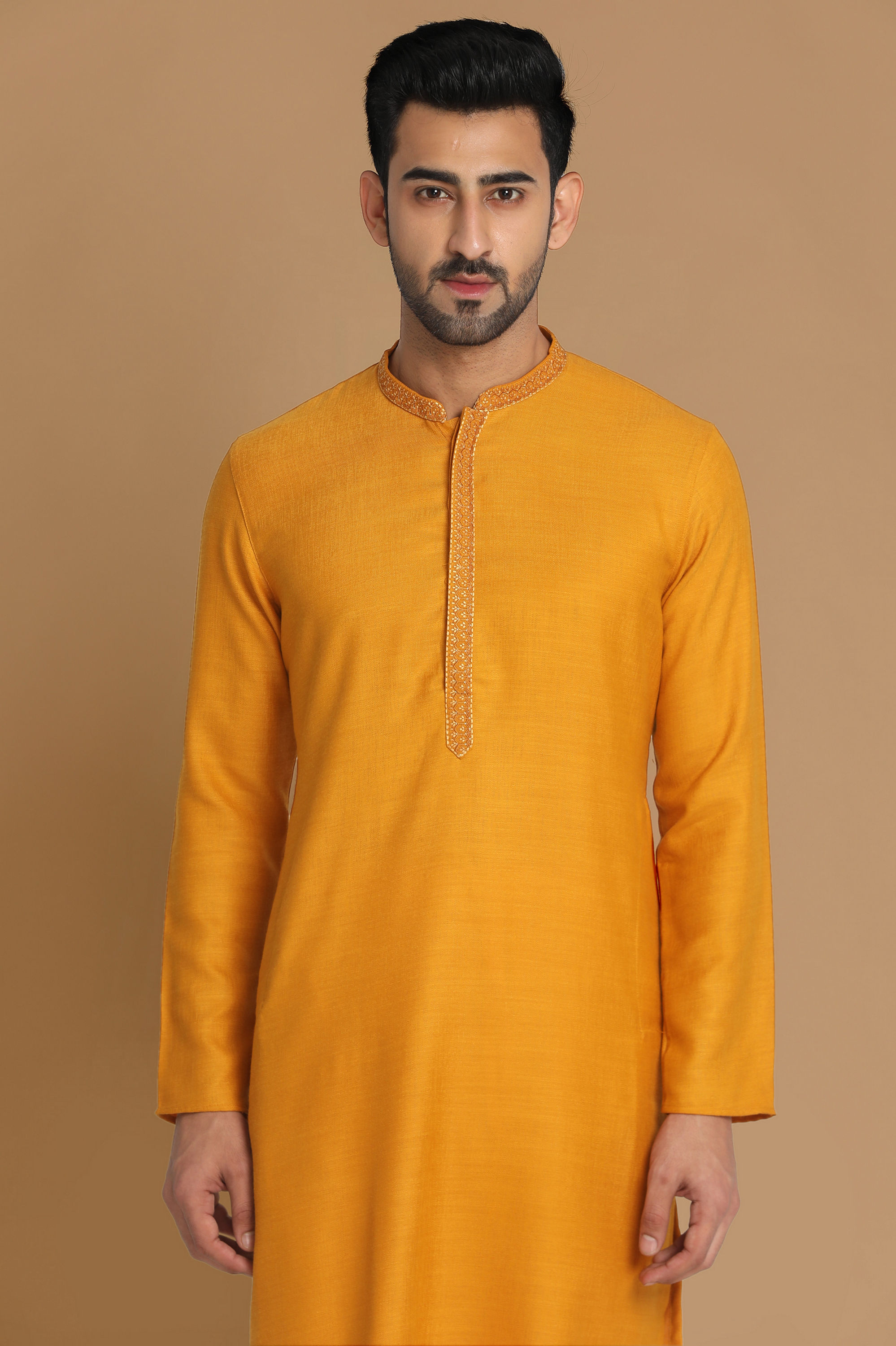 Manyavar Men Subtle Light Orange Kurta Pajama