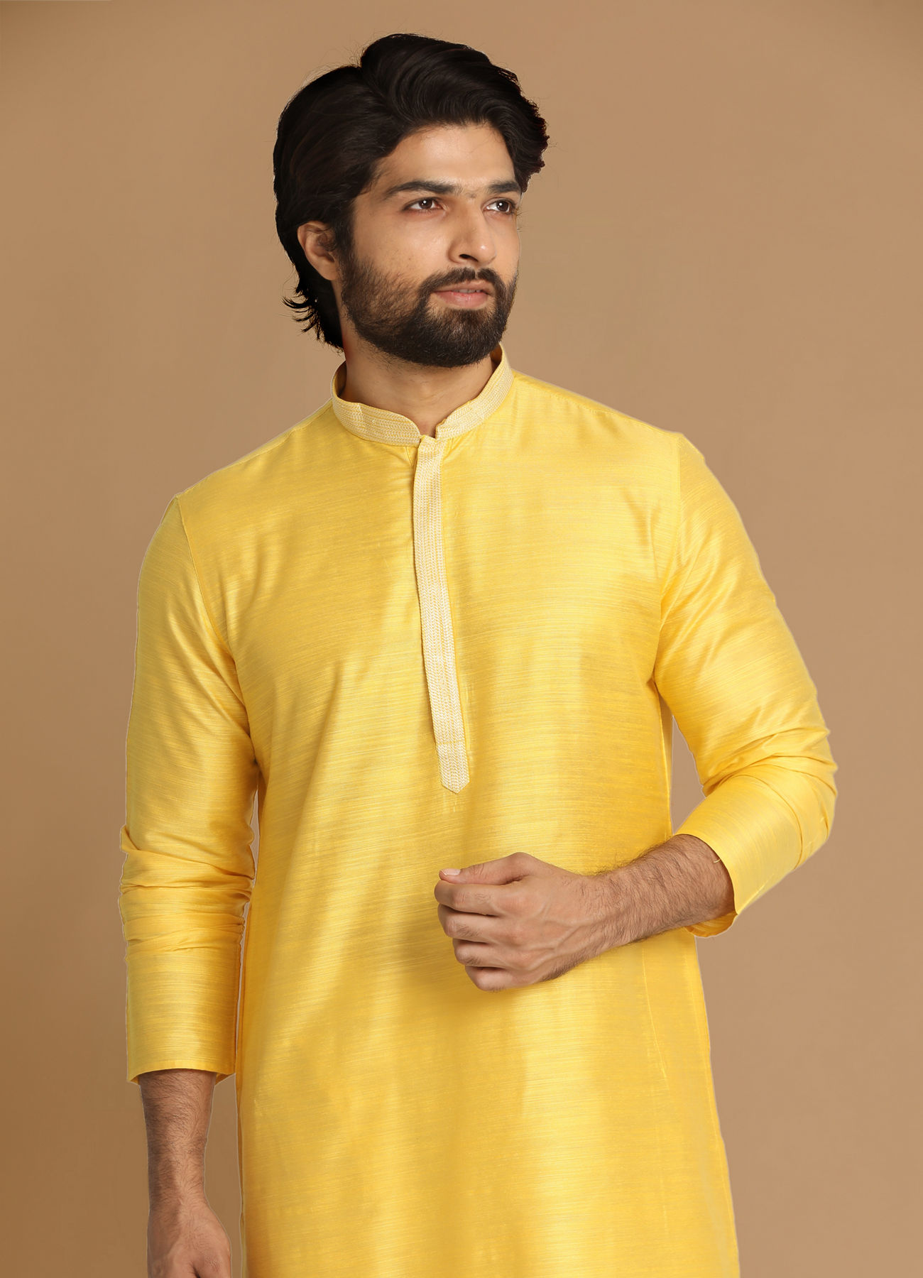 Manyavar Men Yellow Plain Kurta Pajama