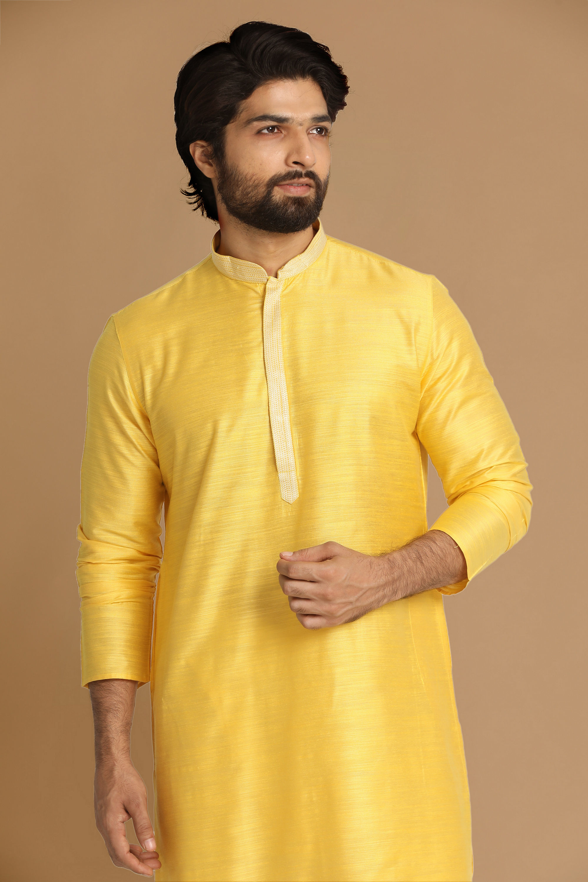 Manyavar Men Yellow Plain Kurta Pajama