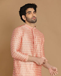 Manyavar Men Light Pink Self Design Kurta Pajama