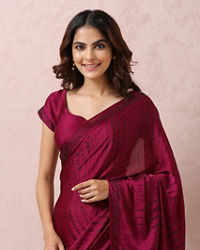 Mohey Women Wine Satin Saree With Stone Embellishment