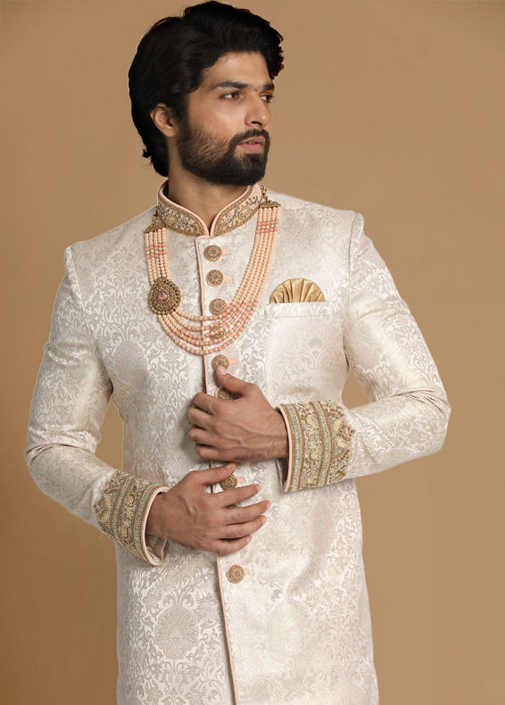 Manyavar Men Subtle Pink Wedding Sherwani