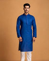 Manyavar Men Indigo Blue Self Chequered Kurta