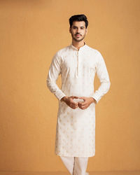 Manyavar Men Light Colored Self Design Kurta Set