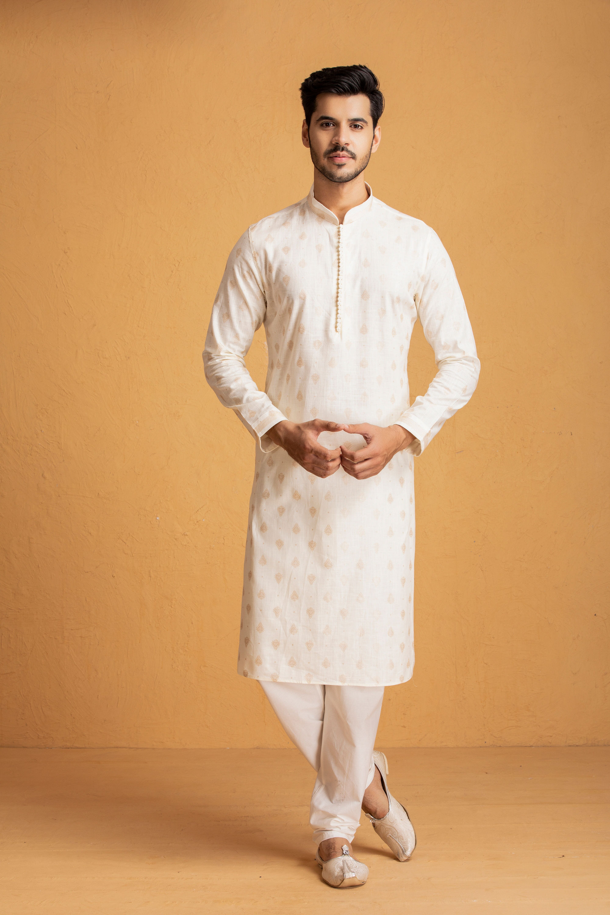 Manyavar Men Light Colored Self Design Kurta Set