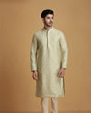 alt message - Manyavar Men Pastel Green Self Design Kurta Set image number 1