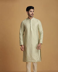 Manyavar Men Pastel Green Self Design Kurta Set