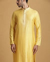 Manyavar Men Lemon Yellow Kurta Set With Collar And Placket Embroidery