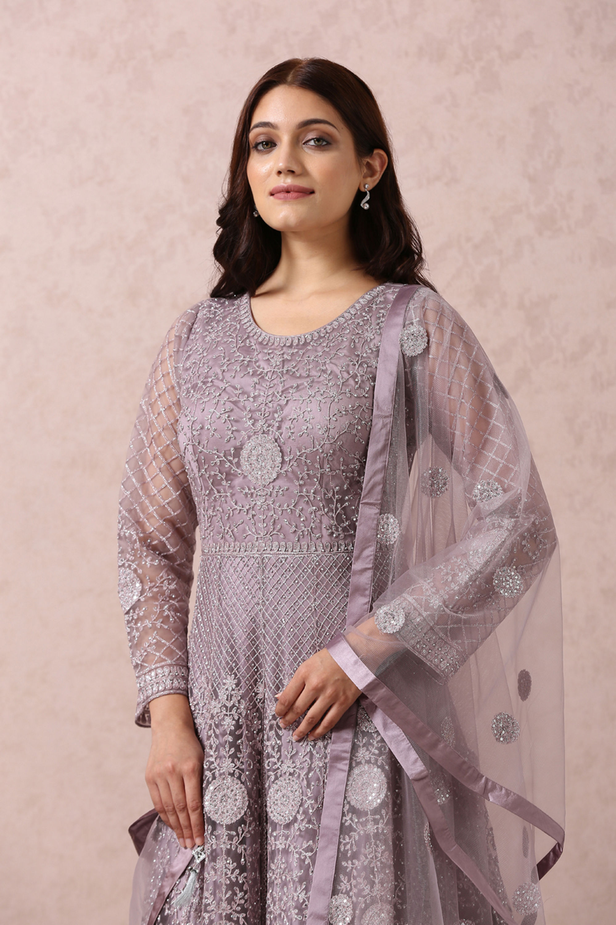 Mohey Women Purple Embellished Gown With Dupatta