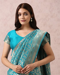 Mohey Women Dark Green Saree With Gold Border