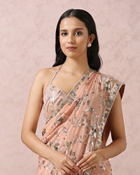 Mohey Women Peach Sequins Embroidered Saree