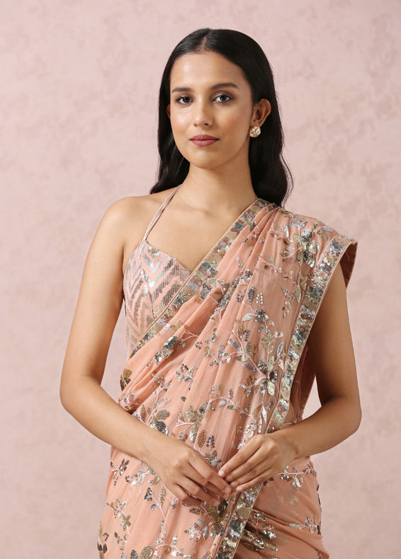 Mohey Women Peach Sequins Embroidered Saree