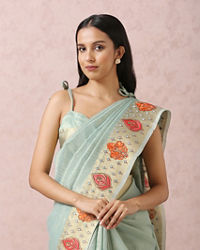 Mohey Women Light Blue Floral Chanderi Saree