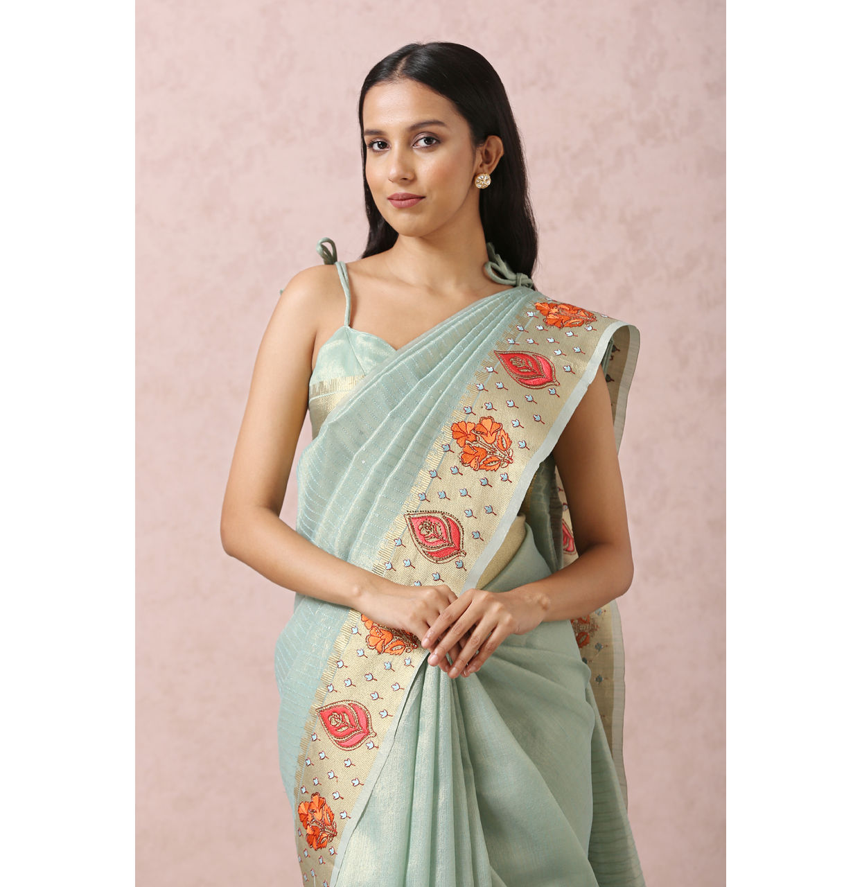 Mohey Women Light Blue Floral Chanderi Saree