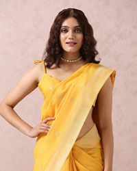 Mohey Women Yellow Floral Chanderi Saree