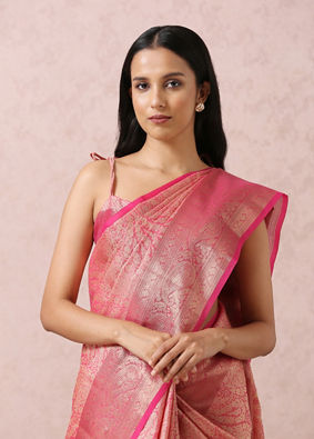 Pink Zari Weaved Saree image number 2