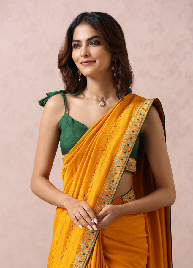 Mohey Women Mustard Yellow Embellished Saree