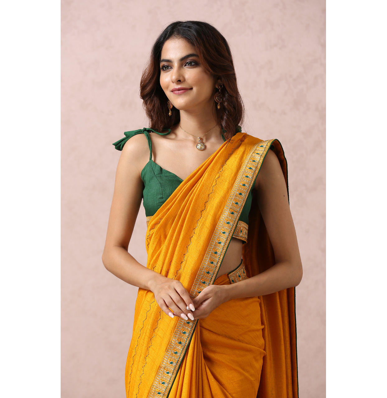 Mohey Women Mustard Yellow Embellished Saree