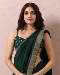 Mohey Women Dark Green Art Silk Saree With Stone Border