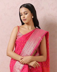 Mohey Women Rani Pink Chanderi Saree