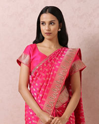 Mohey Women Rani Pink Bridal Saree With Mirror Border