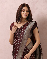 Mohey Women Maroon Art Silk Saree With Golden Motifs