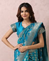 alt message - Mohey Women Teal Blue Golden Motif Saree image number 1