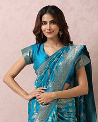 Mohey Women Teal Blue Golden Motif Saree