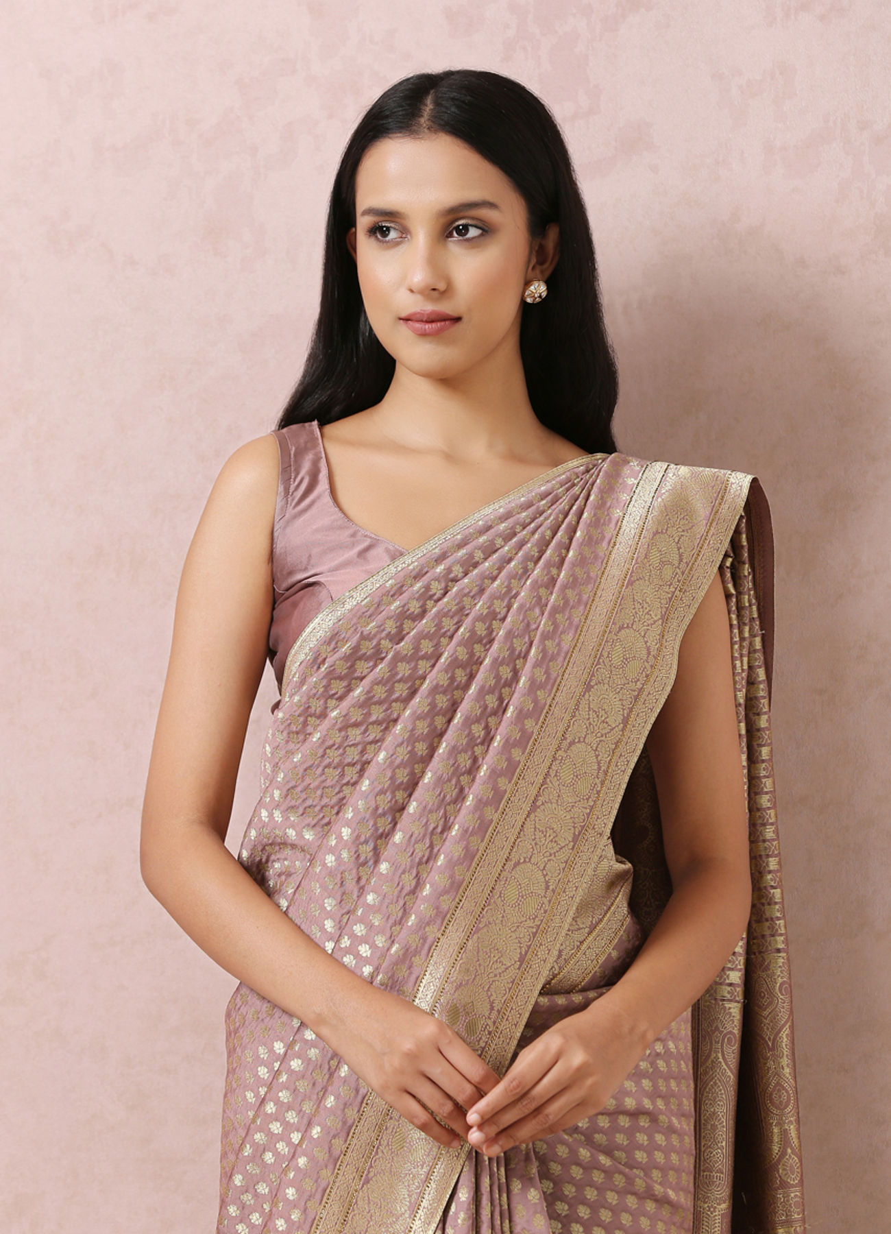 Mohey Women Purple Art Silk Saree With Golden Motifs