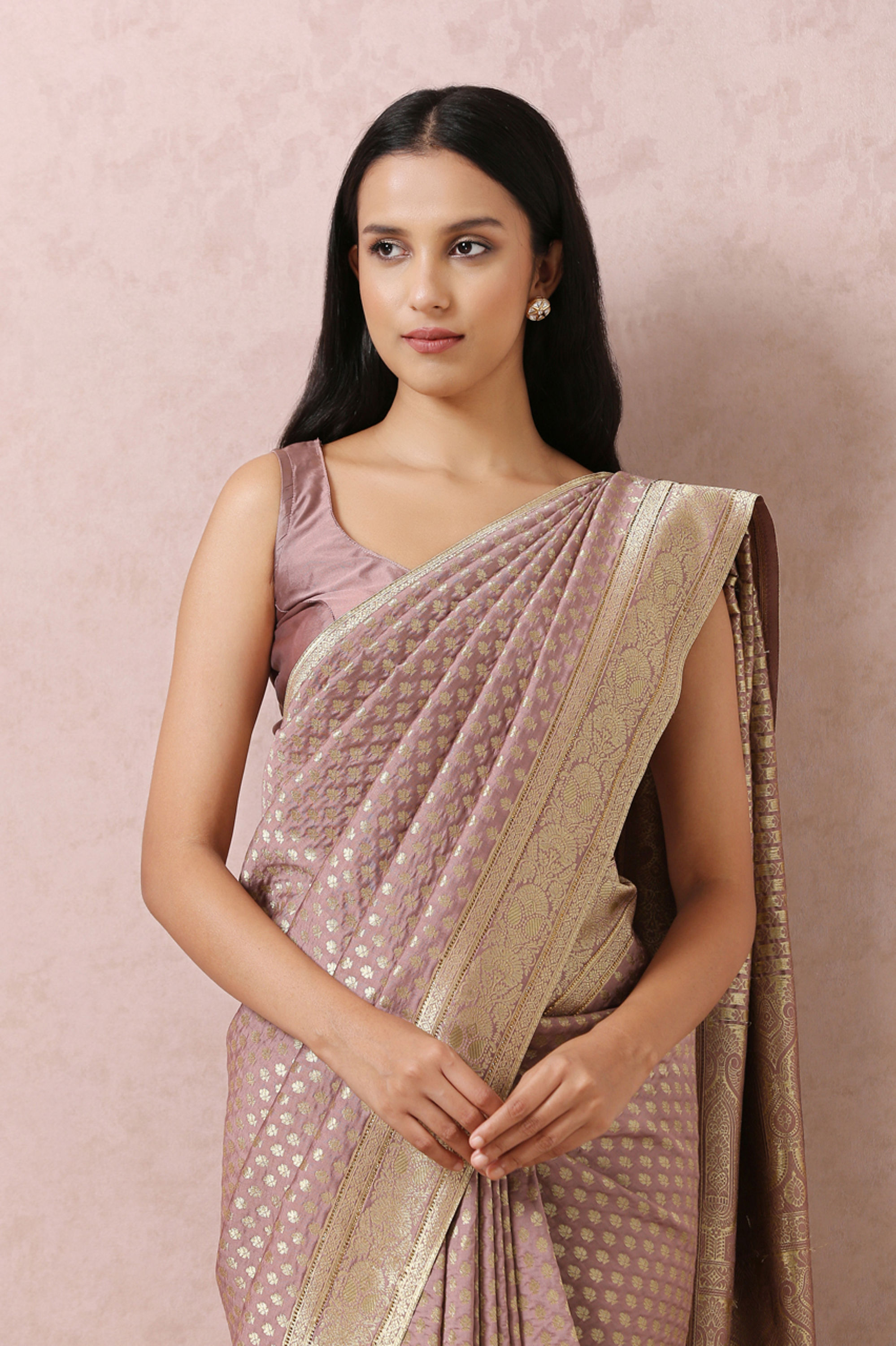 Mohey Women Purple Art Silk Saree With Golden Motifs