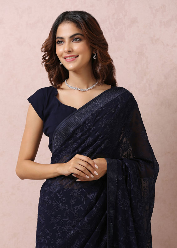 Mohey Women Indigo Blue Georgette Saree