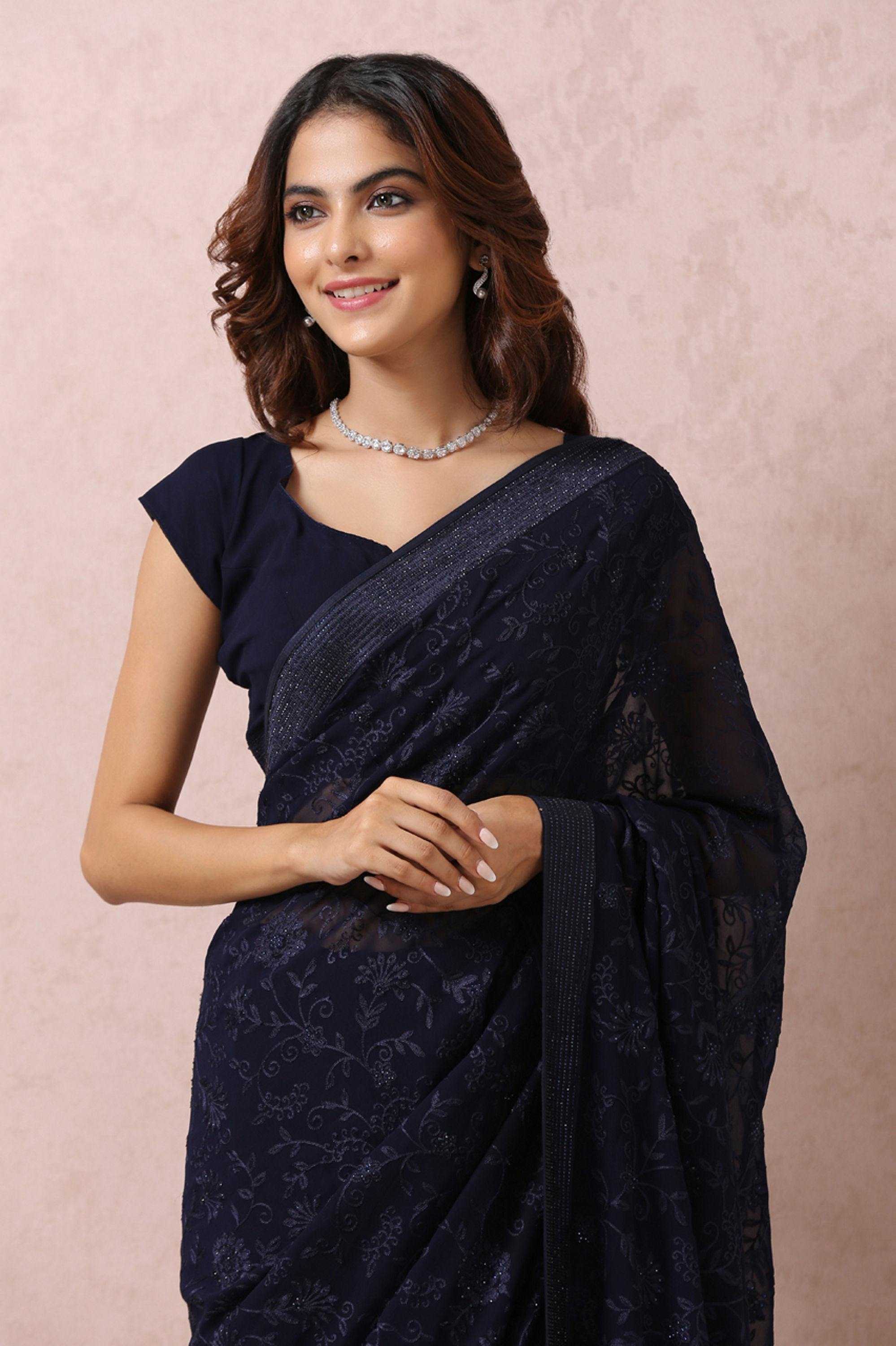 Mohey Women Indigo Blue Georgette Saree