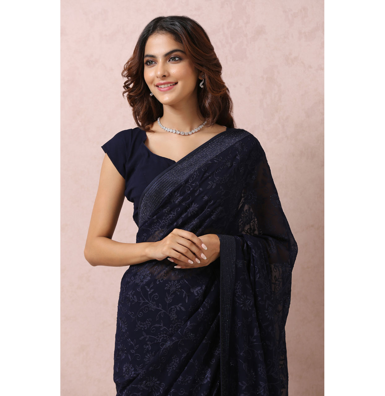 Mohey Women Indigo Blue Georgette Saree
