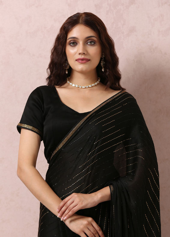 Mohey Women Black Chiffon Cocktail Saree